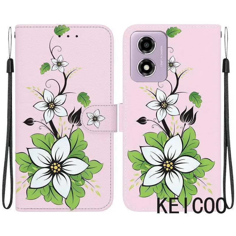 Dla Moto G85 5G 2024 Magnet Flip Case Floral Book Funda Motorola E14 G04s G14 G24 G34 G54 G64 G84 G04 G 85 84 54 Power G64Y Capa