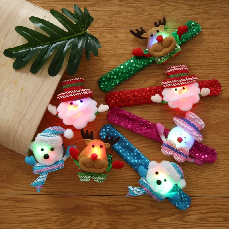 

24pcs Christmas Children Gift Light Santa Claus Snow Bear Elk Pattern Clap Ring Bracelet Party Navidad Festival