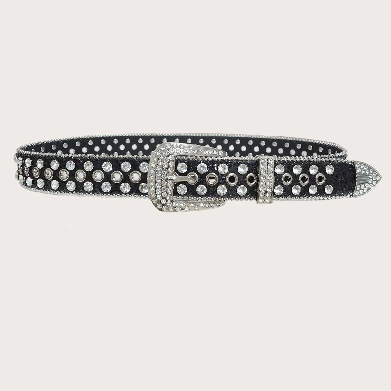 Multi Color Men and Women Rhinestone Beaded Belt 115cm Long All Waist Size Eyelet Pin Buckle Sparkling Leather Belts