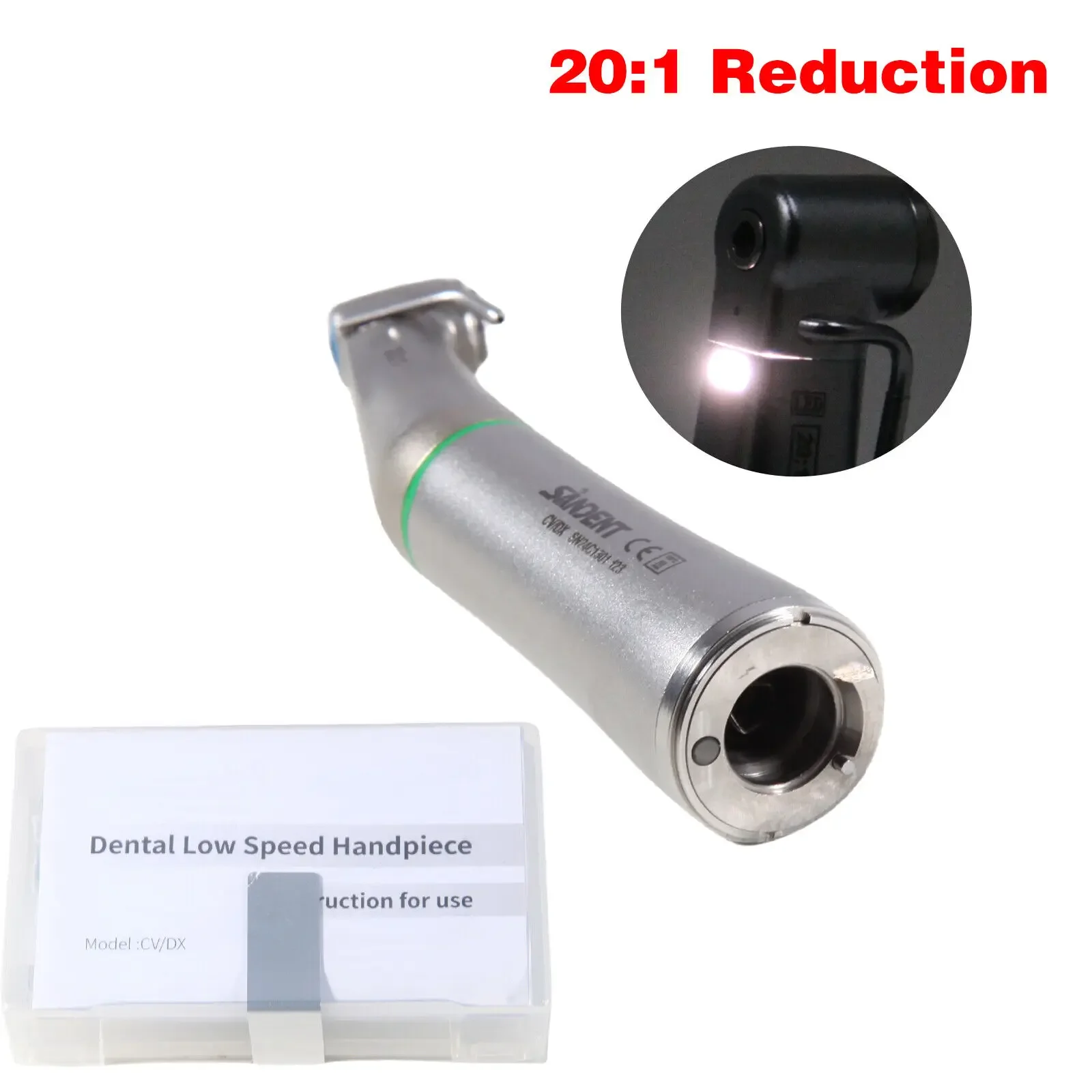 20:1 Fiber Optic Led Reduction Push Button Low Speed Handpiece Contra Angle for Dental Implant