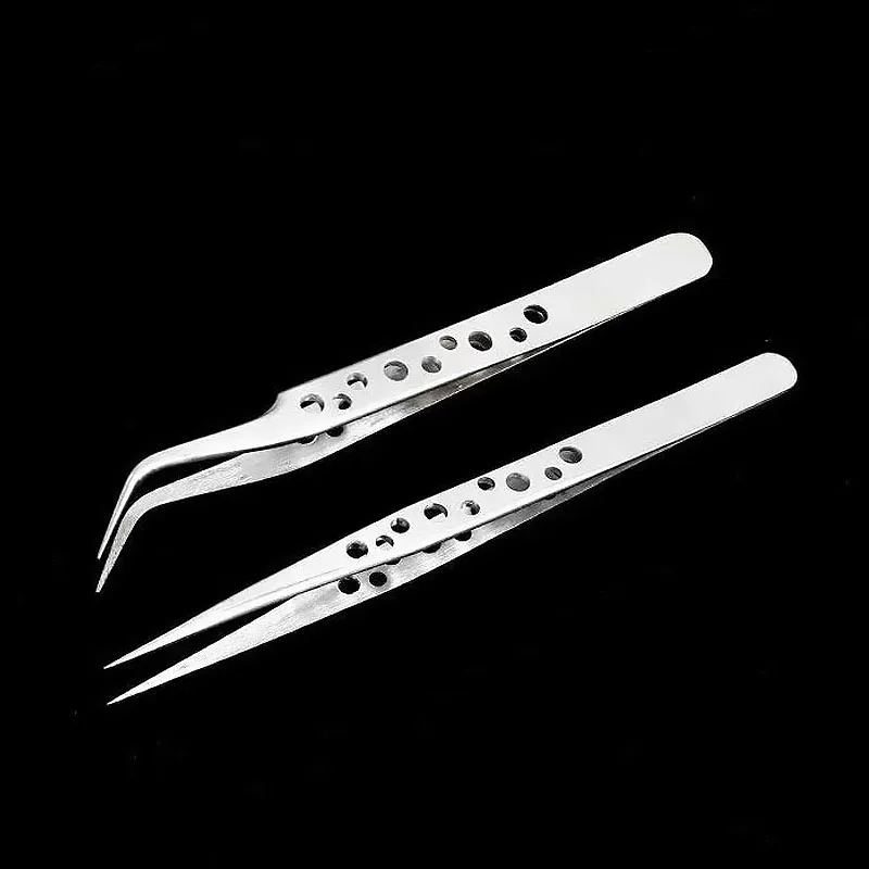 2pcs Electronics Industrial Tweezers Stainless Anti-static Curved Straight Tip Precision Forceps Phone Repair Hand Tool JMNZ04