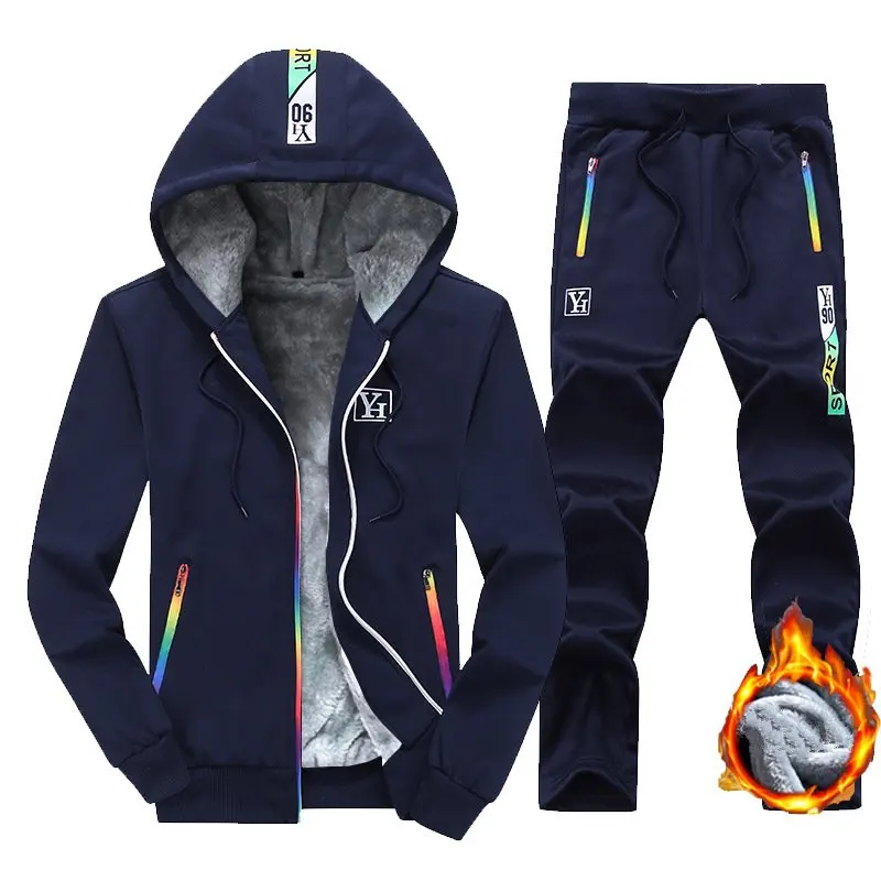 

Men Sportswear Tracksuit Autumn Winter Fleece Hooded Jacket Sweatshirt Hoodies+pants Running Jog Leisure Set Sports Warm Suit