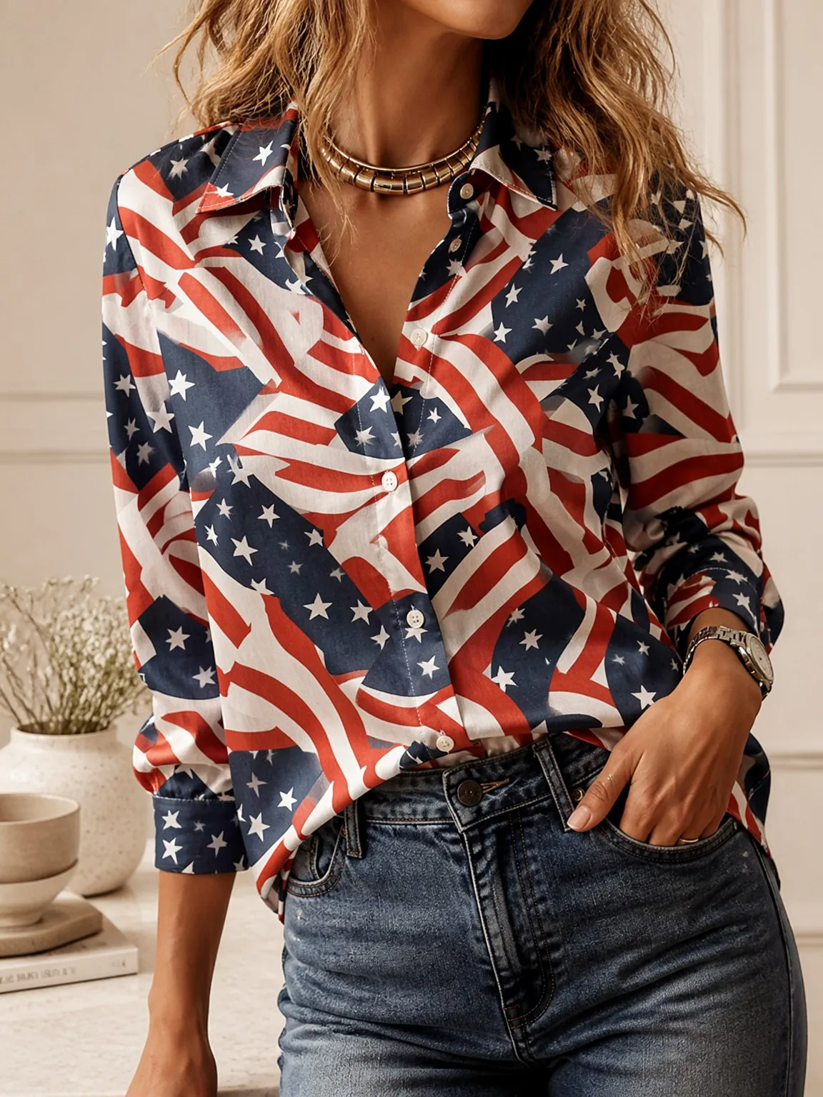 2026Stylish Loose Collared Shirt, Women Long Sleeve Button Front Top for Travel Weekend Daily Wear - view 6