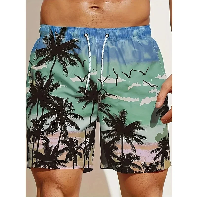 Men\'s Board Shorts Hawaiian Vacation Beach Shorts Summer New Beach Shorts Harajuku Palm Tree 3D Printed Pattern Swimming Shorts