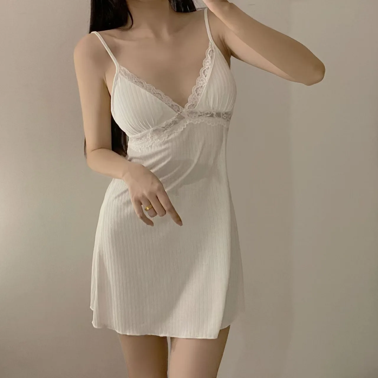 Women's New Summer Sexy Halter Lace Nightgown Pajamas Homewear with Corset Pads Thin Section Halter Dress Girls Halter Nightgown - view 3