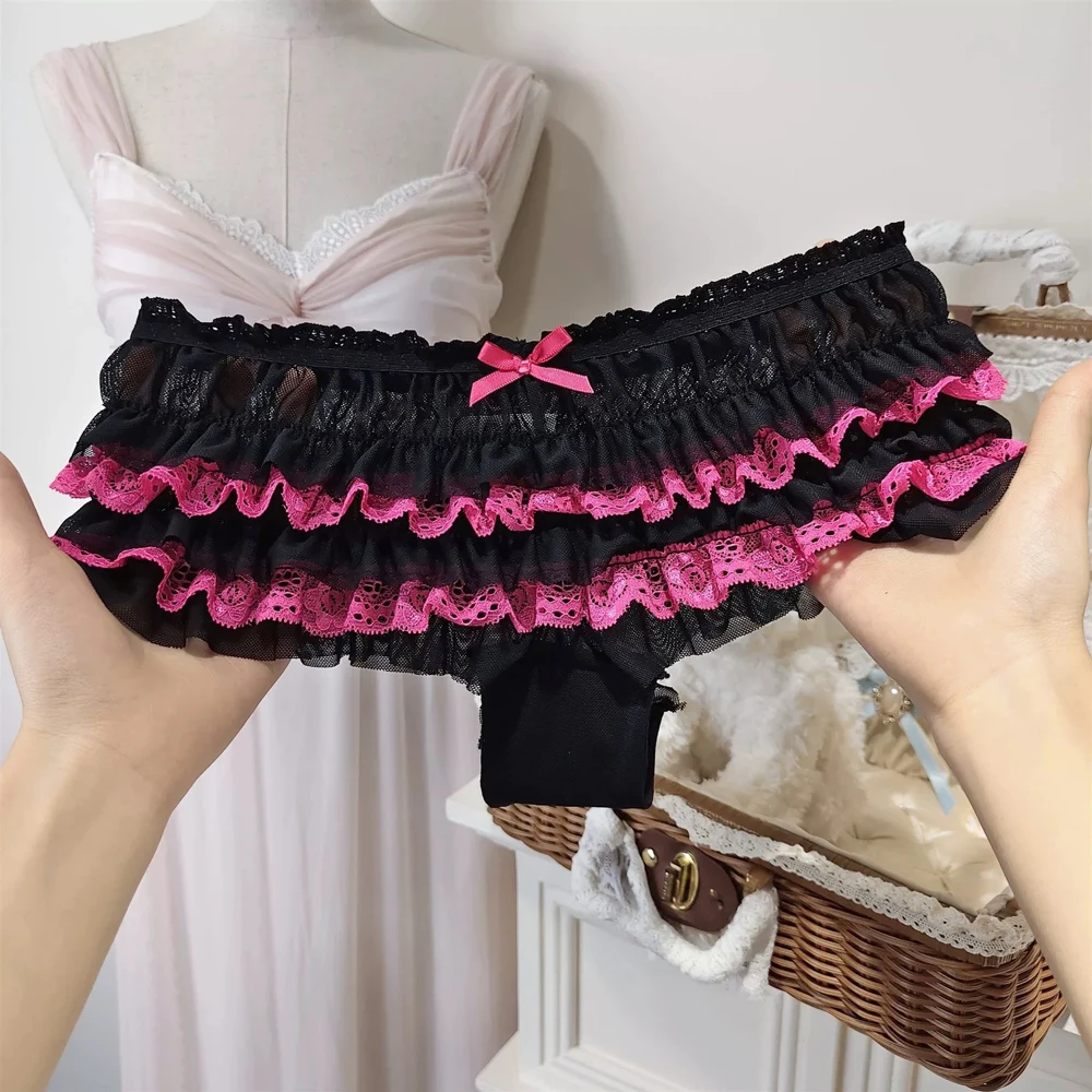 Damen-Slips mit süßer Schleife, Spitze, sexy Prinzessinnen-Stil, niedrige Taille, 3D-Rüschen, niedliche Slips, weiche, dünne, atmungsaktive Dessous – Detail 8