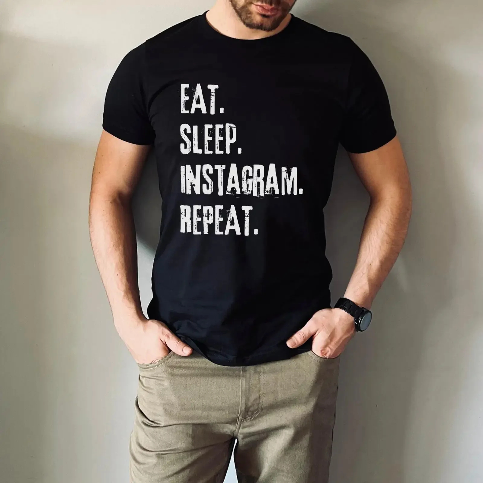 Eat Sleep Instagram RepeaT T Shirt Social Media Content Creator Influencer Funny vintage Washed Unisex Top For Everyday Wear