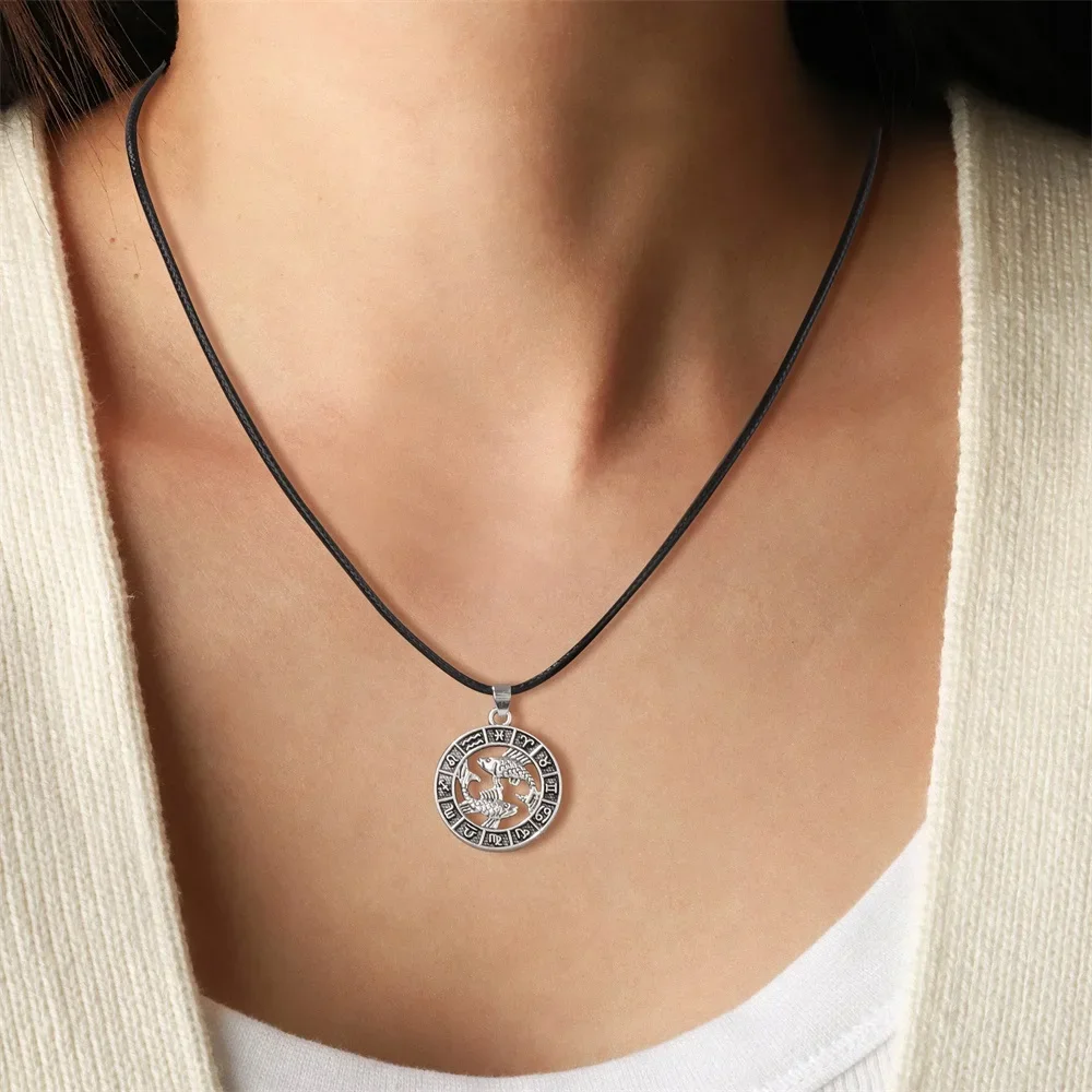 12 Horoskop Naszyjnik Dla Kobiet Mężczyzn Srebrny Kolor Baran Lew 12 Konstelacji Znak Zodiaku Naszyjniki Choker Prezent Świąteczny — zdjęcie 6