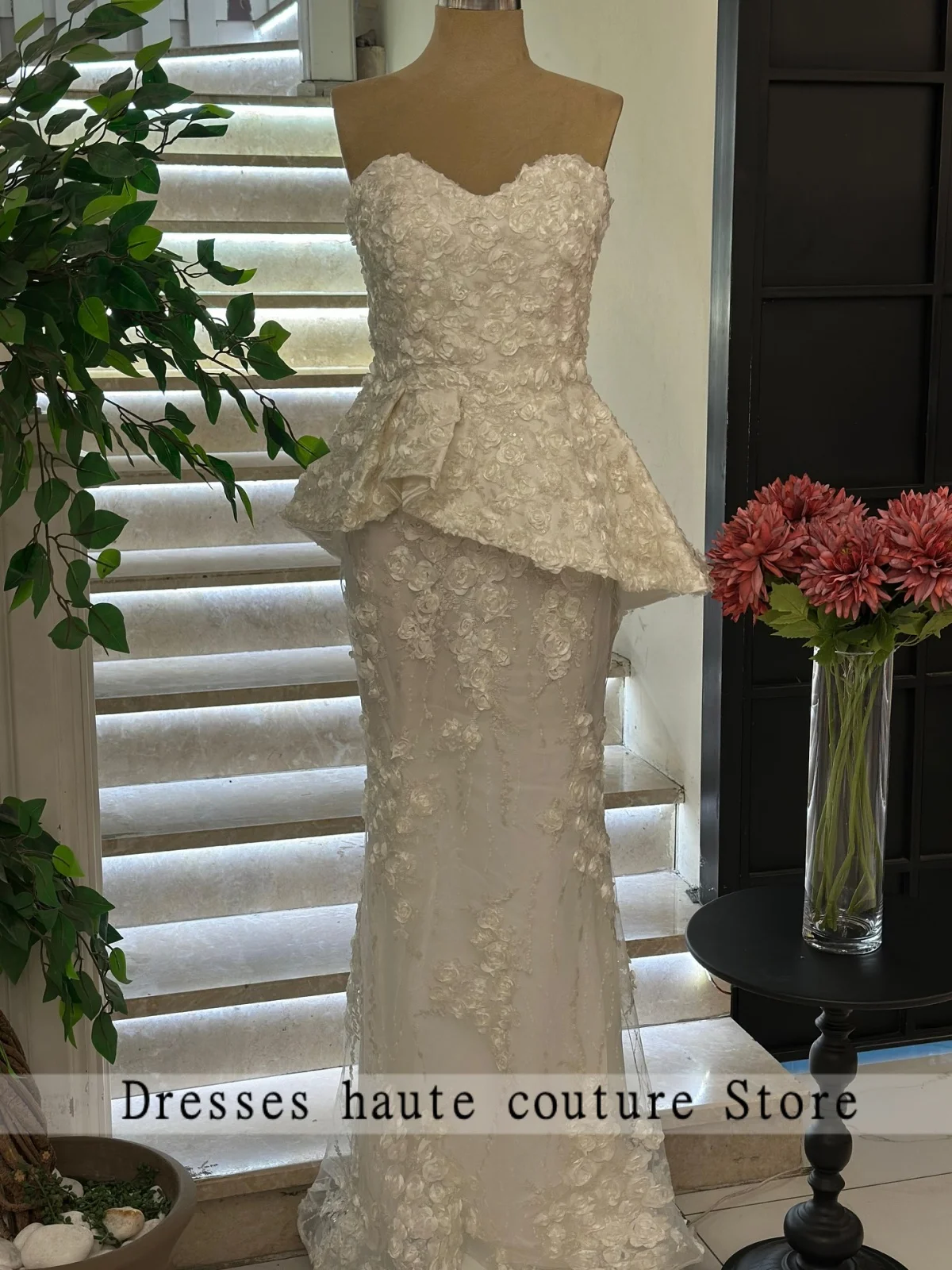 White Aso Ebi 3D Flower Evening Dresses 2025 Strapless Mermaid Wedding Party Gowns Prom Dress Vestido De Noiva Customizde