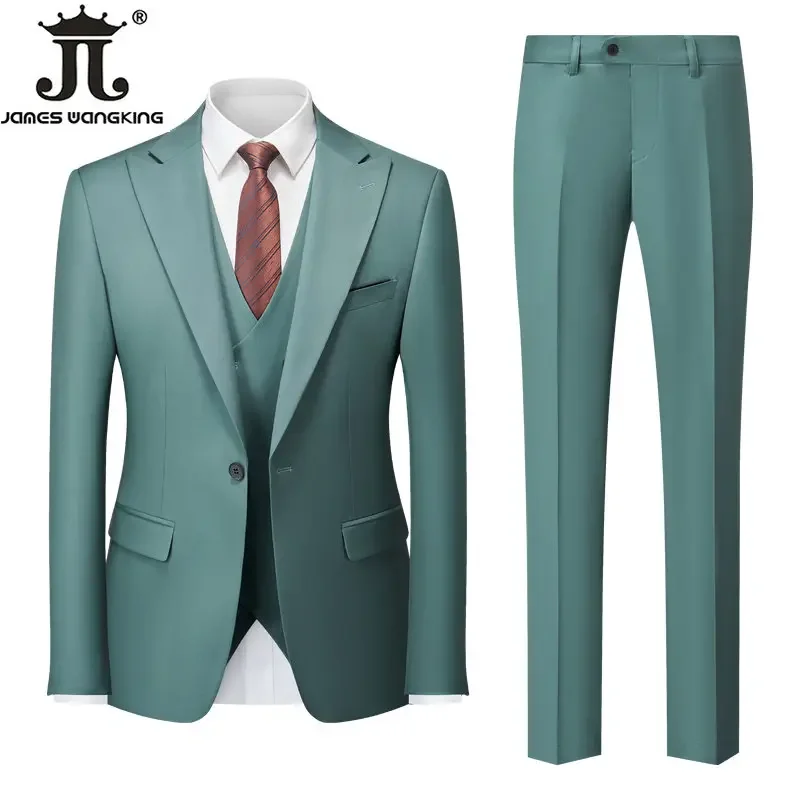 

Blazer Vest Pants High -end Brand Boutique Solid Color Men's Official Business Suit Three -piece Set Bride's Wedding Dress Party