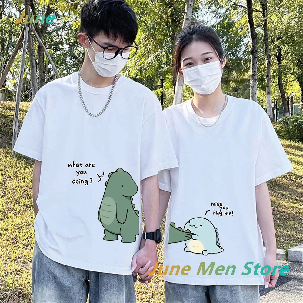 Valentine's Day Dinosaur Matching Couple Men And Women Cotton T-Shirt High Quality Summer Men Women Tshirt Short Sleeved Tee