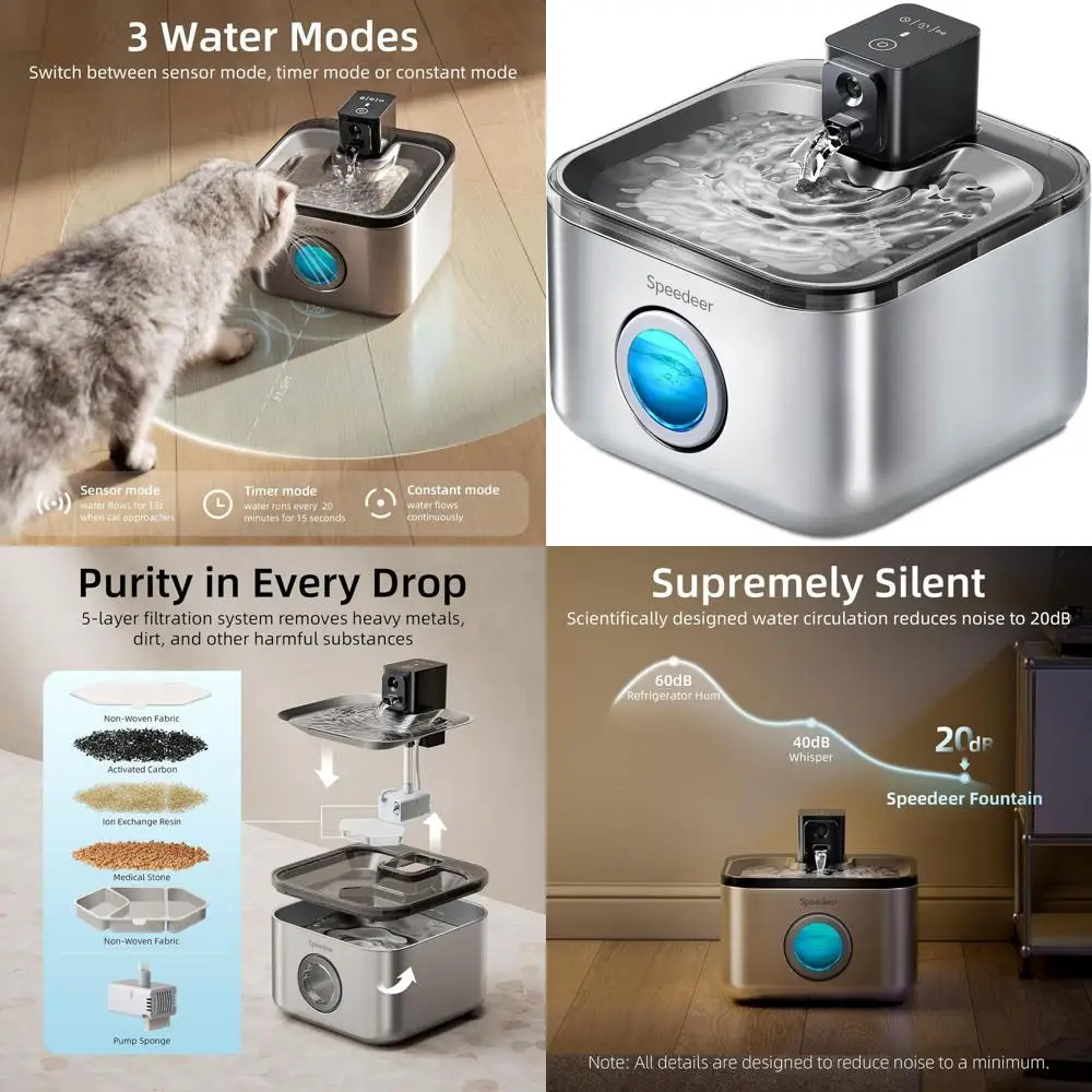 

Беспроводной фонтан для кошек из нержавеющей стали, 135 унций/4 л, фонтан для домашних животных на батарейках, беспроводной диспенсер для проточной воды для кошек и