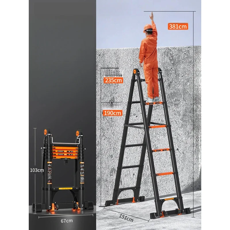 Simple Telescopic Step Ladders Home Kitchen Folding Aluminum Ladders Multi-functional Thickened Lifting Portable Folding Ladder