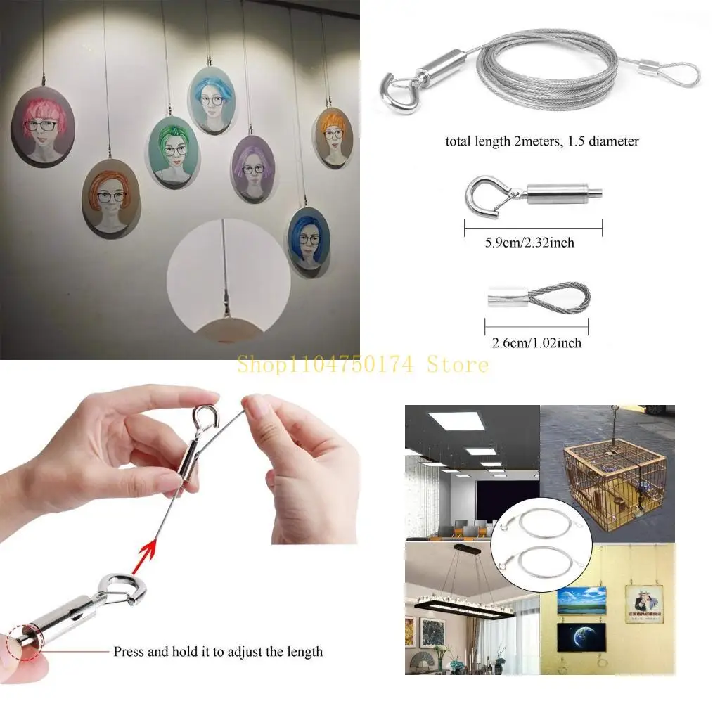 

2Pcs Heavy Duty Stainless Steel Suspension Wire Picture frame Hanging Rope Barbecue lanyard Bearing capacity 20kg/40lbs top sale