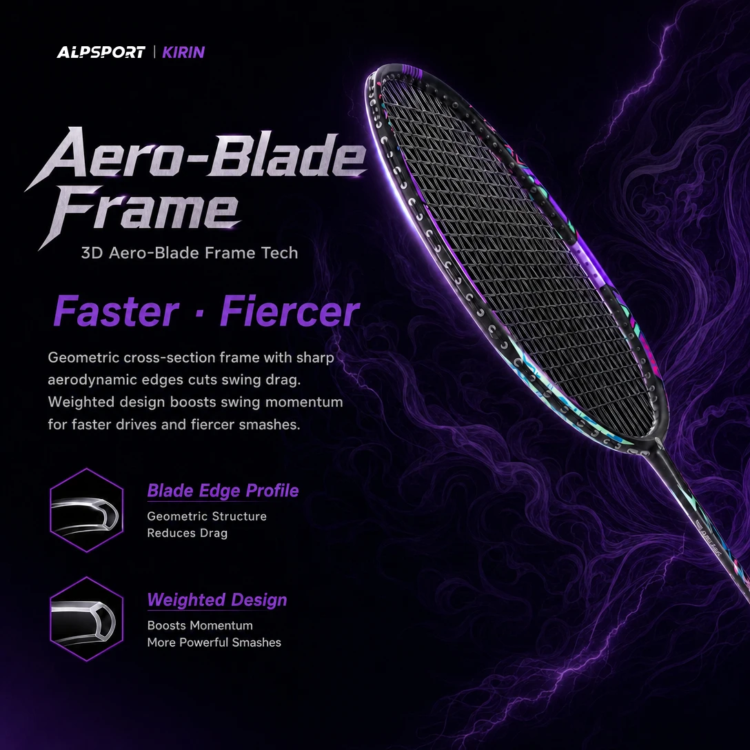 ALPSPORT QL KIRIN 5U G6 Badminton Racket Neon Graffiti Black Frame Colorful Lightning Design Ultra Light Quick Swing Pro Racquet