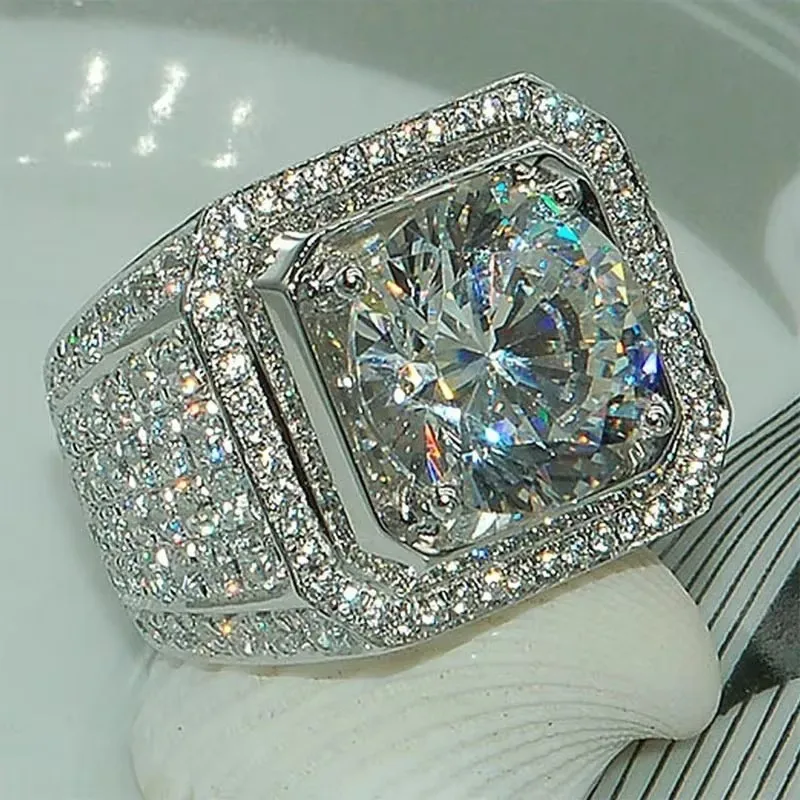 Wholesale White Zircon Full Crystal Rings For Women Men Hip Hop Wedding Engagement Ring Jewelry Size 5-12