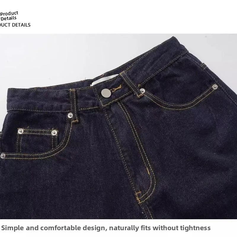 New Design Men's Loose Wide Leg Jeans Shorts Seven-Foot Washed Denim Multi-Pocket Street Style Casual Straight Cut Trousers