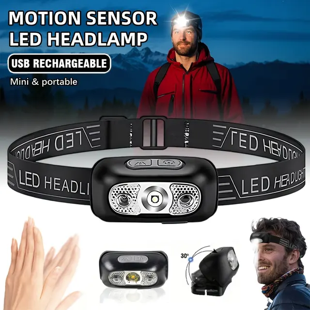 Motion Sensor Rechargeable Headlight Flashlight LED Ultra Bright Headlights Fishing Headlamp Led Forehead Head Lamp Flashlighs