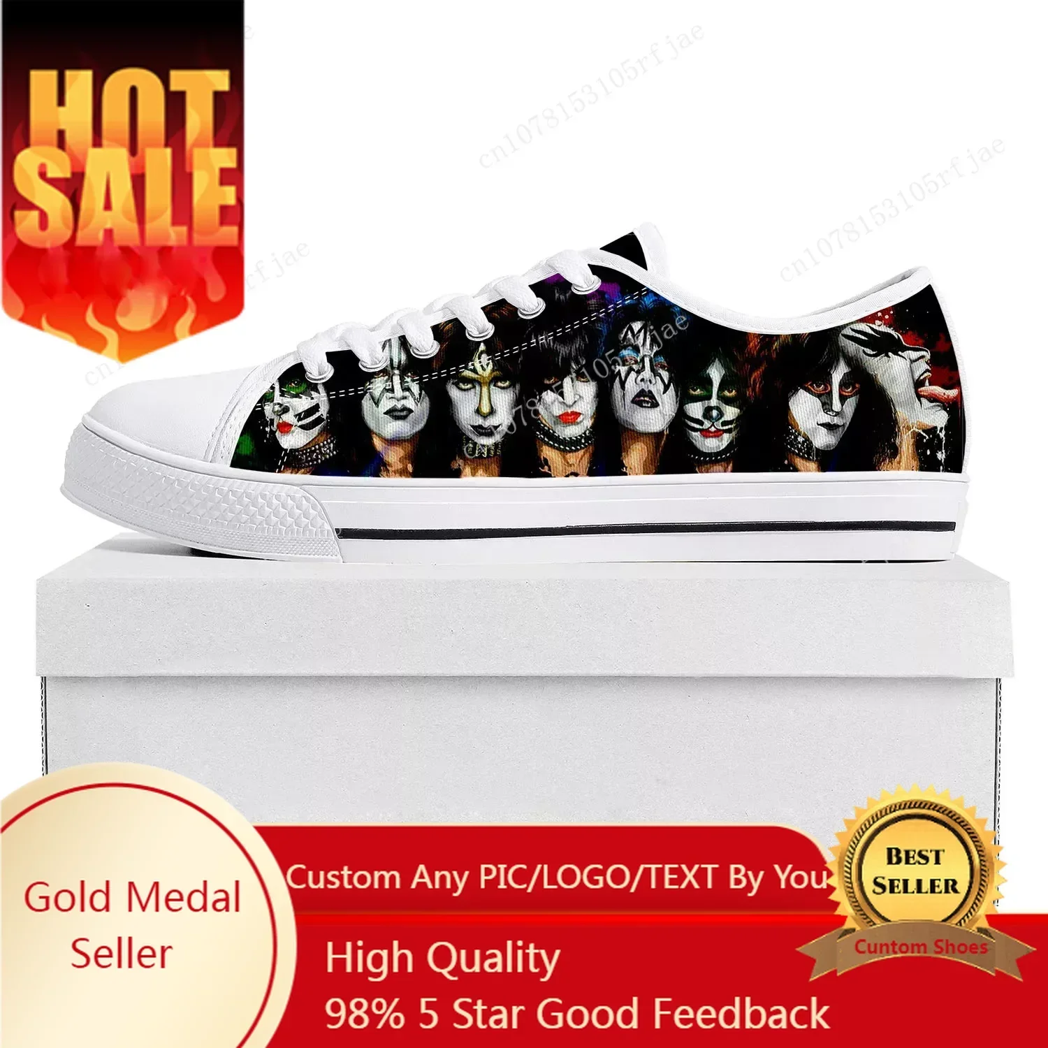 Heavy Metal Rock Band Kiss Fashion Low Top Sneakers Mens Womens Teenager Canvas Sneaker Couple Shoes Custom Shoe