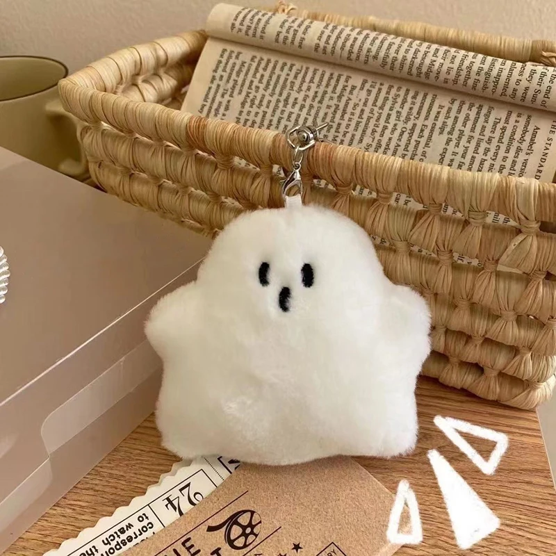 Creative Funny White Ghost Keychain Cartoon Cute Plush Doll Pendant Keyring Bag Hanging Accessories For Children Kawaii Gift