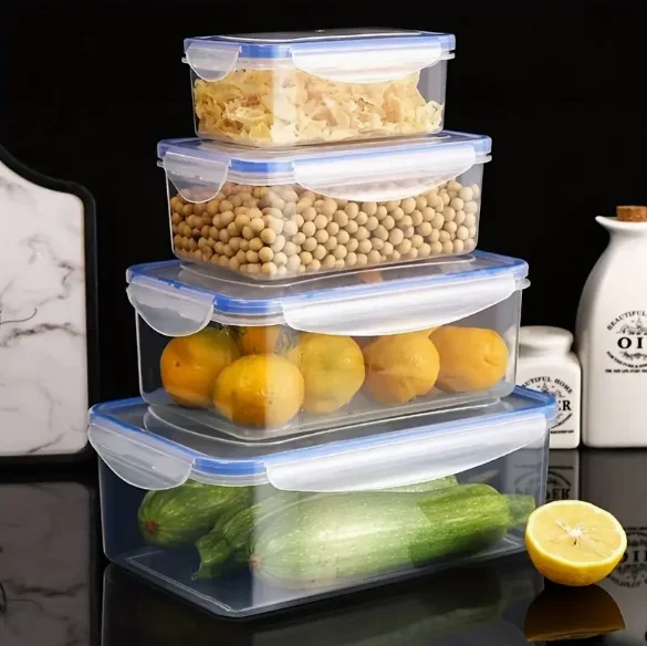 

4pcs Kitchen Food Storage Box Plastic Refrigerator Preservation Box With Lid Multi-Functional Food-Grade Transparent Storage Box