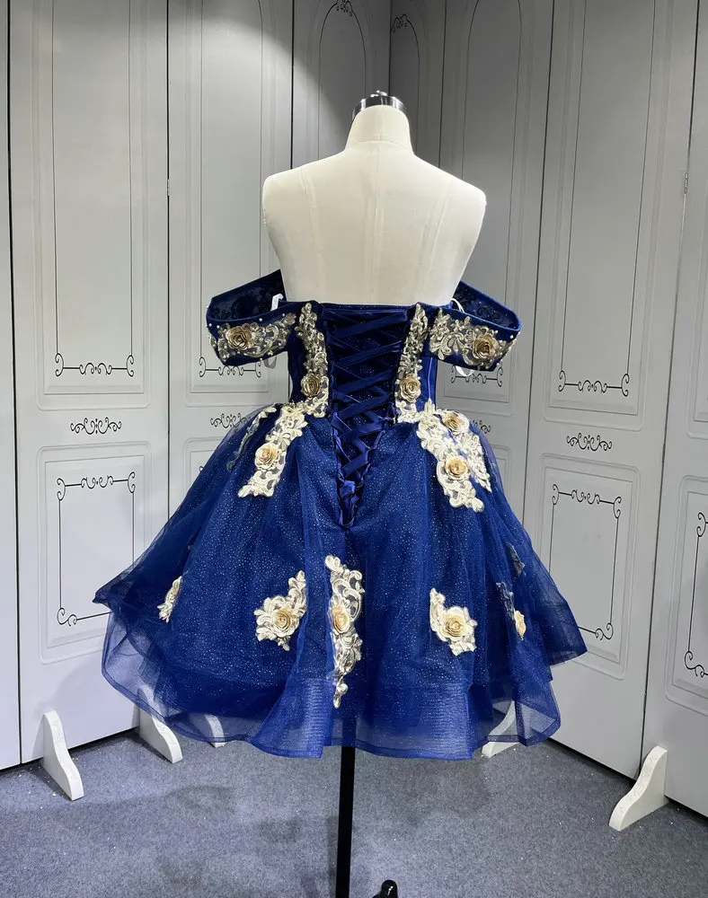 فستان Mumuleo 3 في 1 باللون الأزرق الداكن Quinceanera مع فستان الدب المطابق والفساتين القصيرة vestidos de quince anos