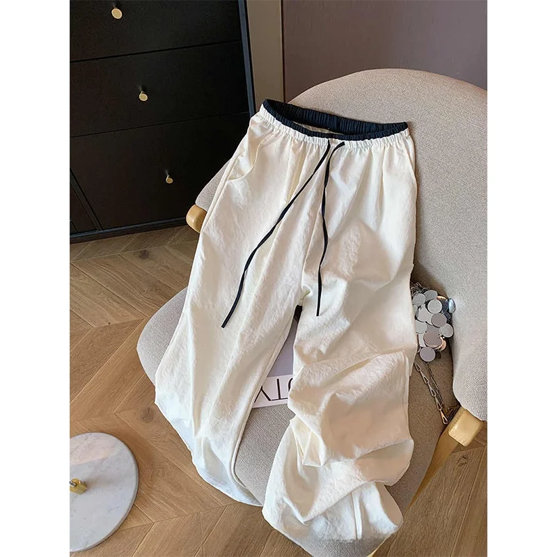 

Женские повседневные брюки с высокой талией и широкими штанинами, новинка весна-лето, с эластичным поясом на шнурке, цветные