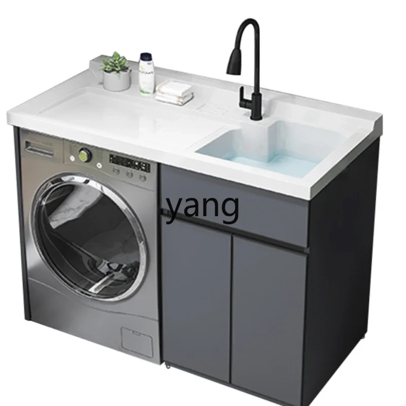 LMM Washing Machine Cabinet Integrated Solid Wood Hand Washing Wash Basin Wash Wardrobe with Washboard Combination