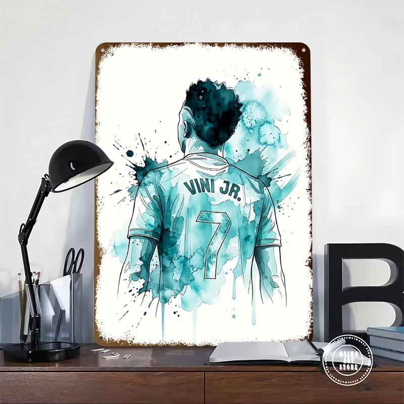 Vini Jr. Watercolor Soccer Art Metal Poster Perfect Gift for Fans Lovers Personalized Wall Art Metal Sign for Garage Accessories