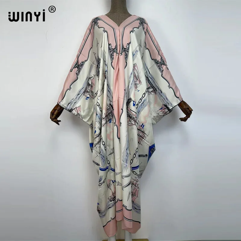 Summer Europe Kaftan fashion print WINYI Print Bathing suit Maxi women's robe femme Bikini Beach Swimsuit evening party dress