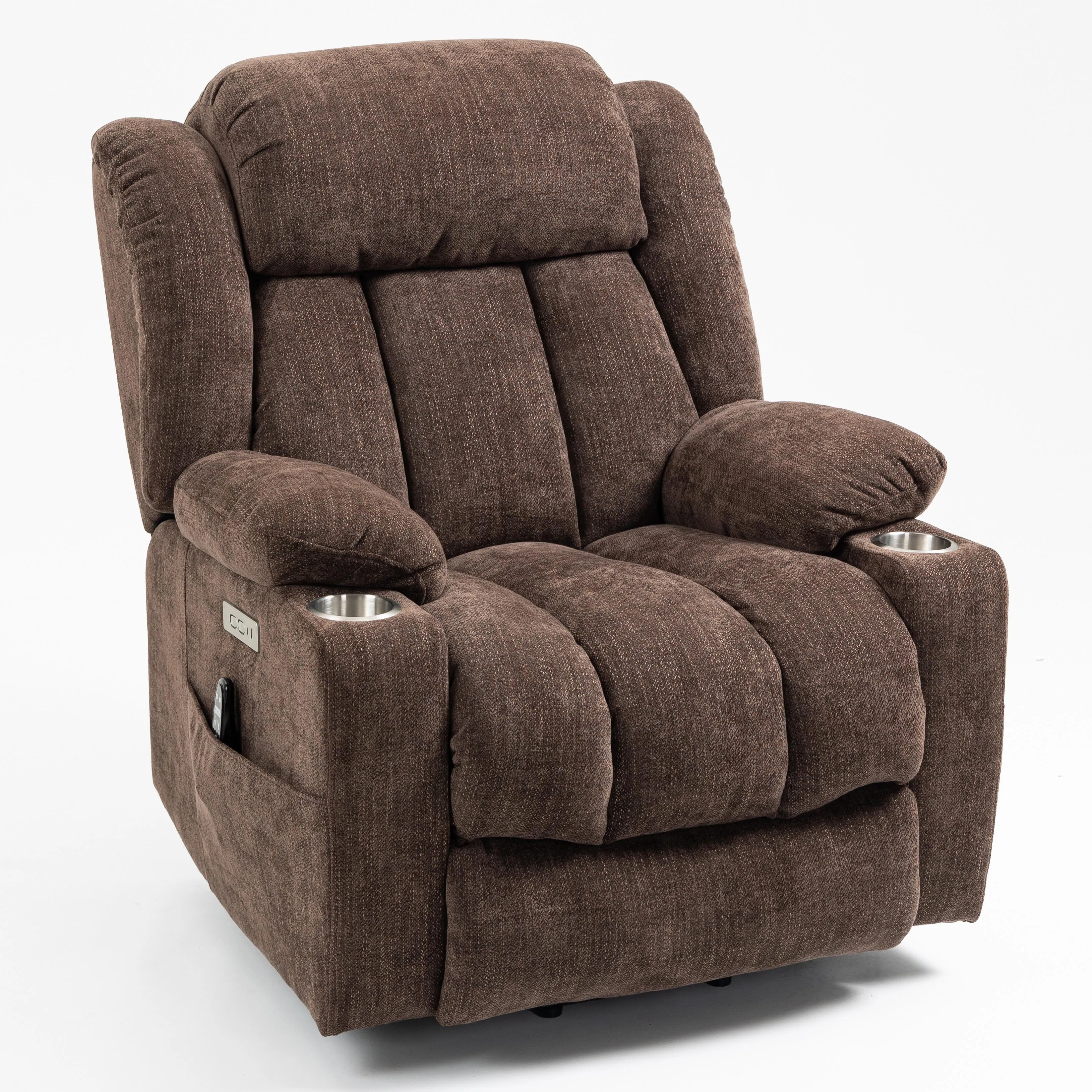 High End Chenille Brown Fabric Modern Design Single Motor Lift Recliner With 8-Point Vibration Massage For Home Functional Chair