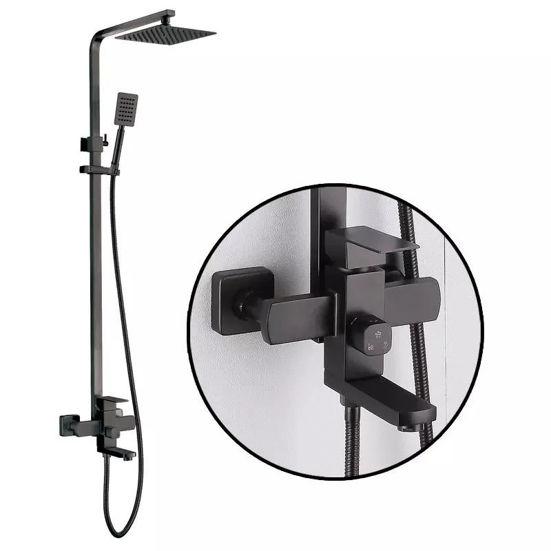 Kaiping factory SUS 304 3 functions luxury modern high pressure brush matte black shower column rainfall shower set