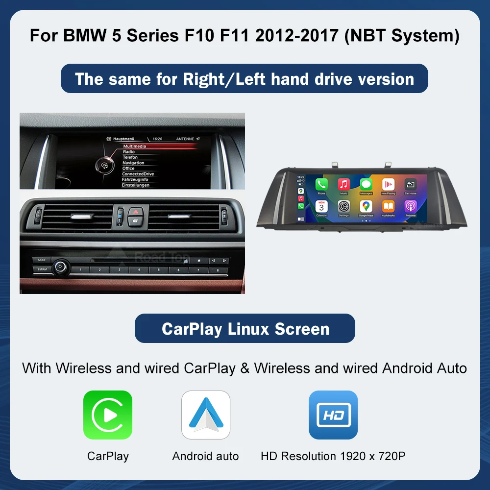 10.25 1920*720 Multimedia Display For BMW 5 Series F10 F11 2011-2017 CIC NBT Touch Screen Wireless Carplay Android auto image 3