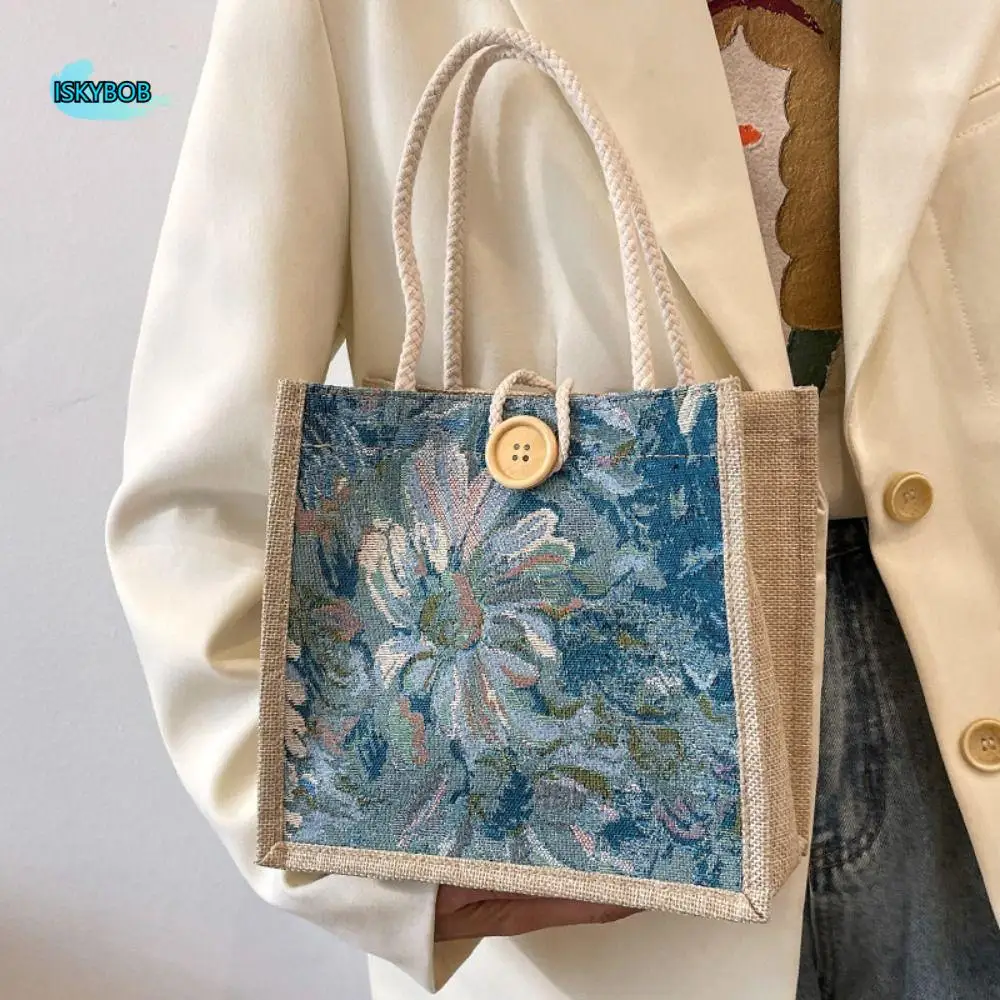 

Printed Ethnic Style Canvas Bag Large Capacity Portable Linen Handbag Storage Bag Tote Bag Printing Cloth Lunch Bag Shopping