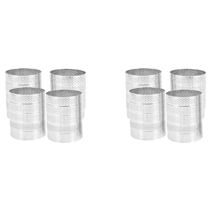 

ABBY-40Pcs Circular Tart Rings With Holes Fruit Pie Quiches Cake Mousse Kitchen Baking Mould Perforated Cake Mousse Ring 8Cm
