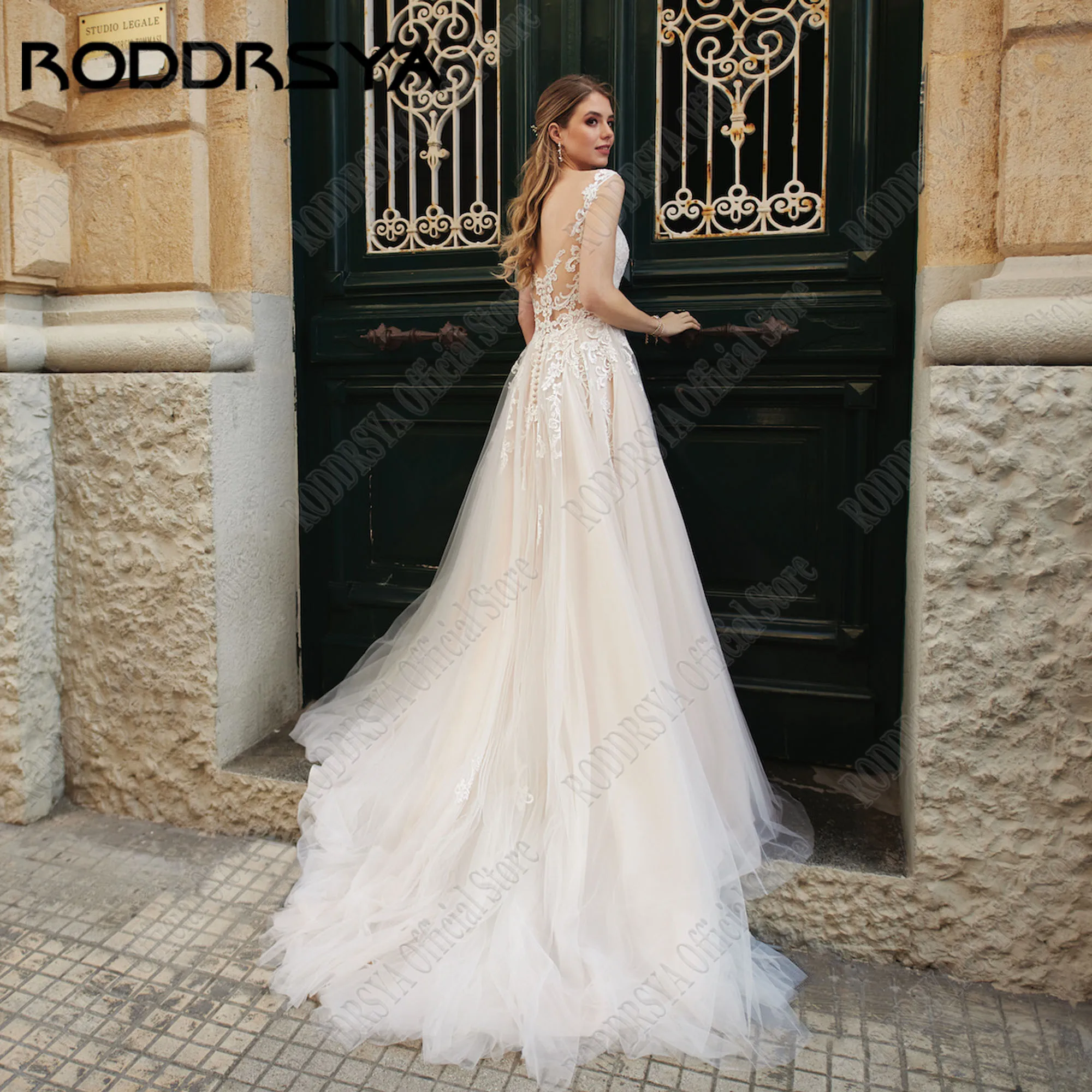 RODDRSYA Boho Customized Wedding Dress Cap Sleeves Applique Bride Gowns For Women Übergrößen-hochzeitskleid A-Line Backless