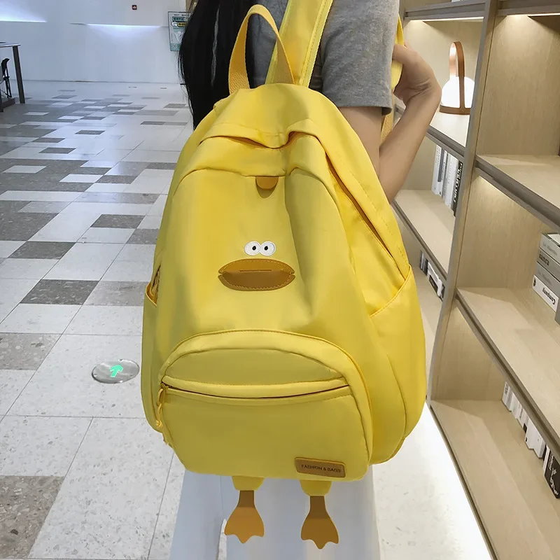 Mochila Pato Cartoon para Mulher, Bolsa de Viagem Estudante Universitária Versátil Edição Coreana, Bolsa de Escola Feminina, Designer Bonito, Novo