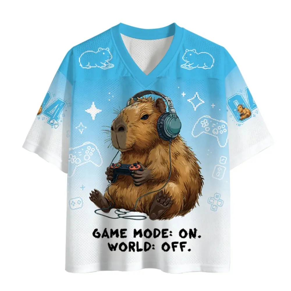 Capybara Gamer 3D Print Sport Quick-dry Breatha Men V-neck T-shirt Outdoor Street Casual Fashion Harajuku Y2K Parent-child Cloth