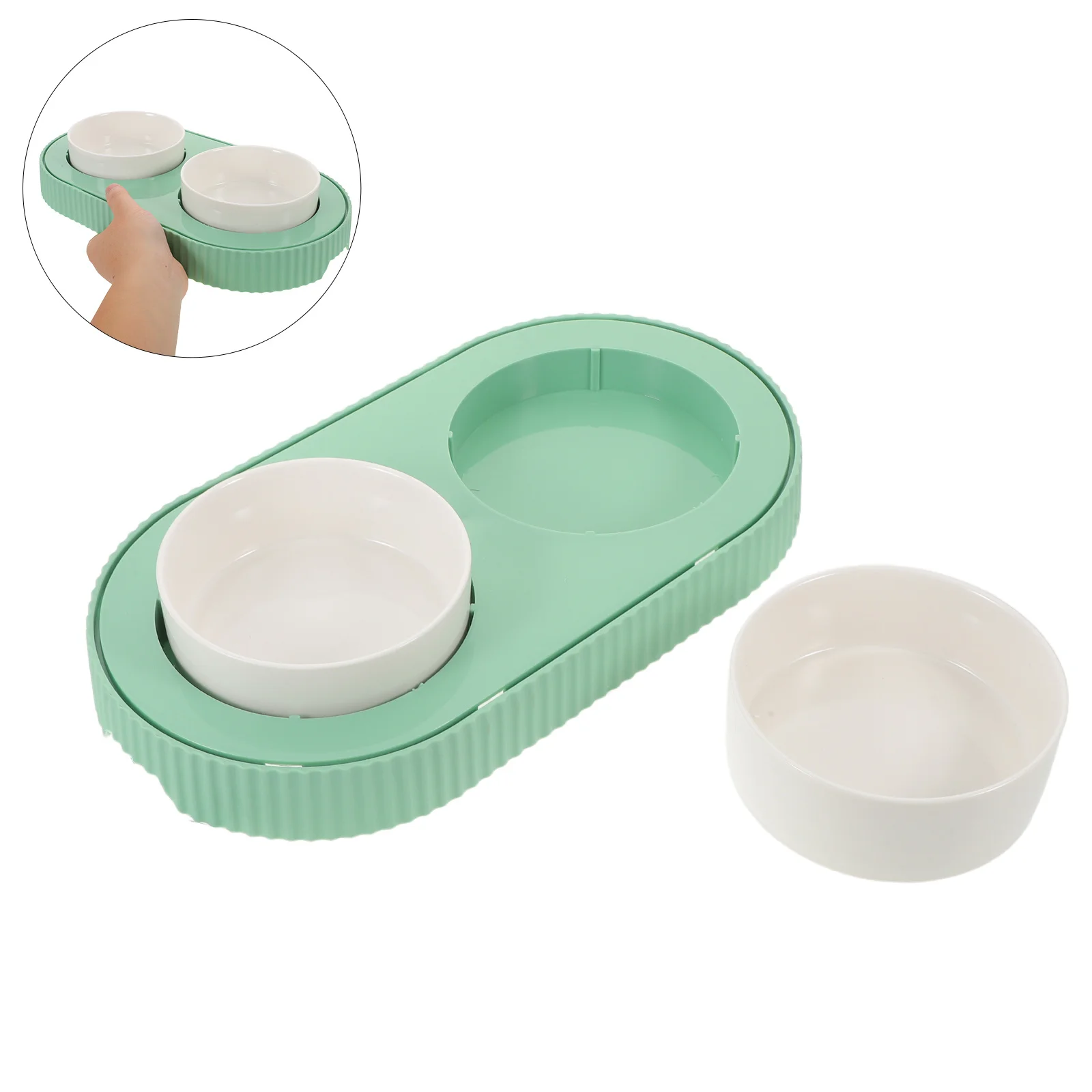 

1Set Heated Ceramic Cat Bowl Detachable Double Bowls Indoor Pet Food Water Thermal Warmer Winter Cold Weather Feeding