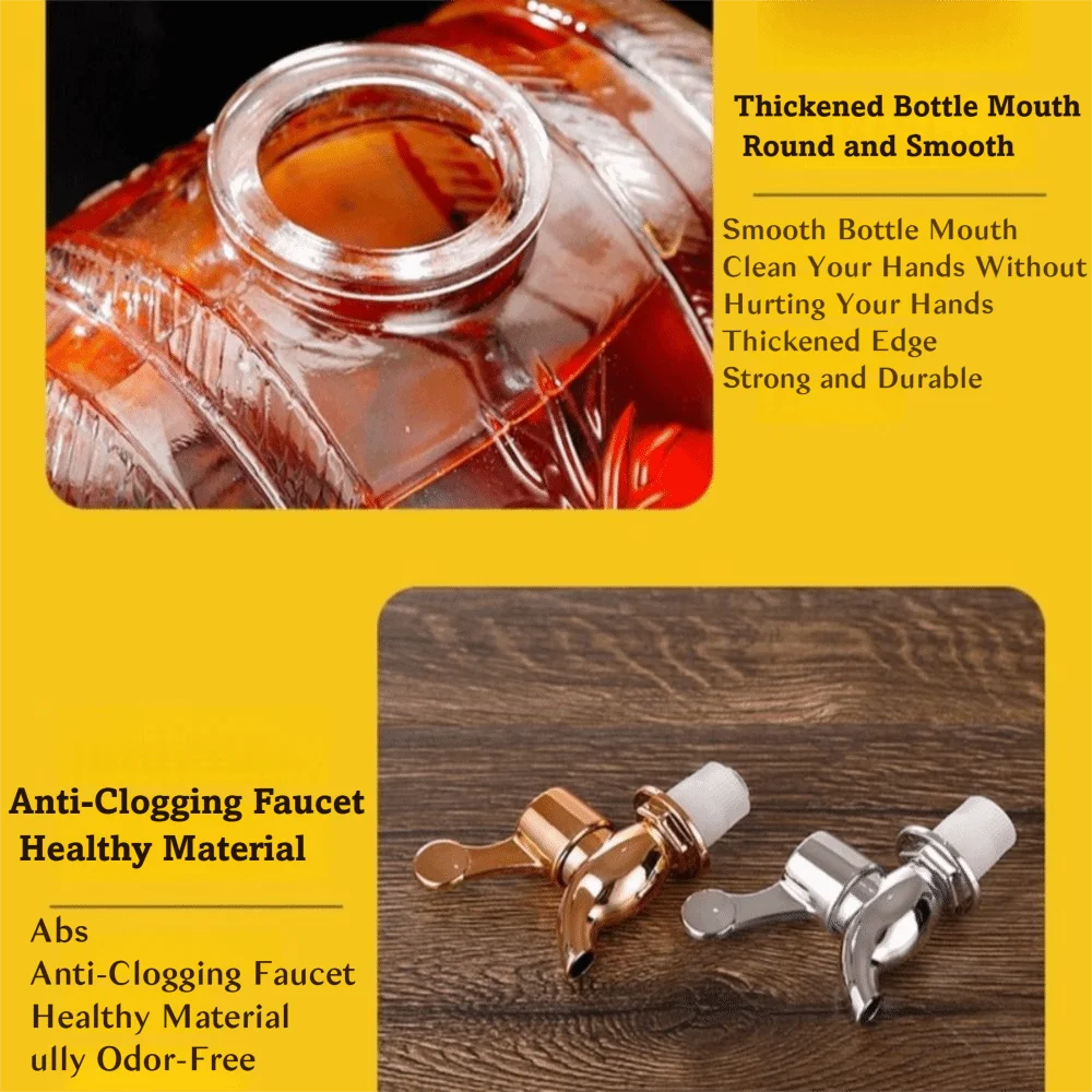 

Creativity 1L Wine Decanter Glass with Faucet Whiskey Barrel Thick Bracket Transparent Coke Bucket Home