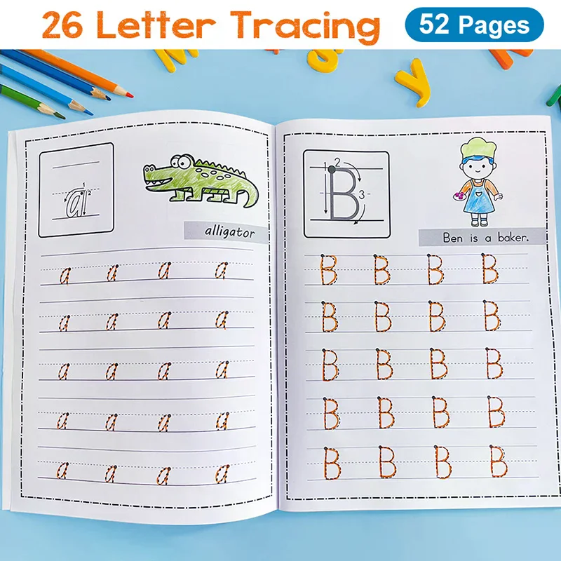 Letters A-Z Alphabet Phonics Practice Workbook Preschool Learning English Language Kindergarten Writing Coloring Book Montessori