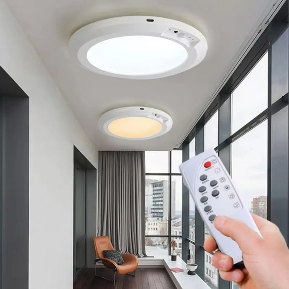 

Round Motion Sensor Lights 3 Color Wireless induction Night Light with Remote Control Rechargeable Ceiling Light Hallway
