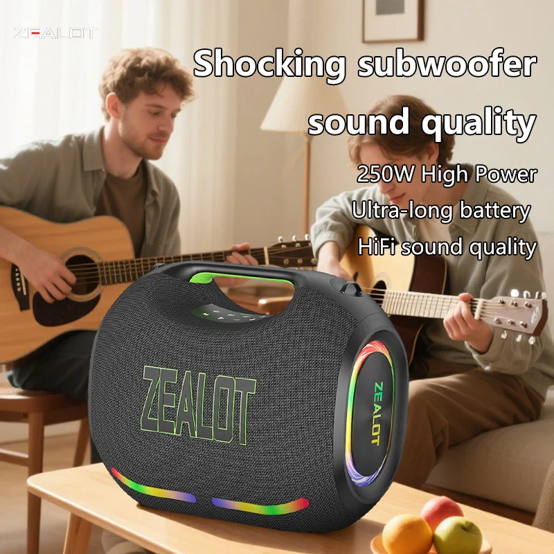 ZEALOT ZE21 Altoparlante Bluetooth portatile da 250 W Altoparlante Bluetooth impermeabile 48000 mAh Subwoofer TWS wireless Suporrt USB/TF/AUX Luce RGB.