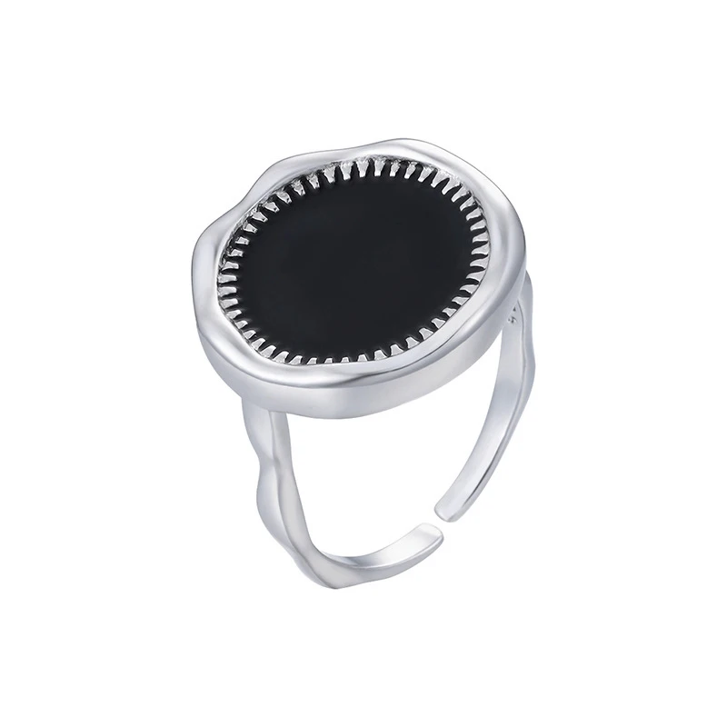 Foxanry Black Drop Glaze Round Rings For Women Couples Fashion Personality Minimalist Classic Daily Party Jewelry Gift Wholesale