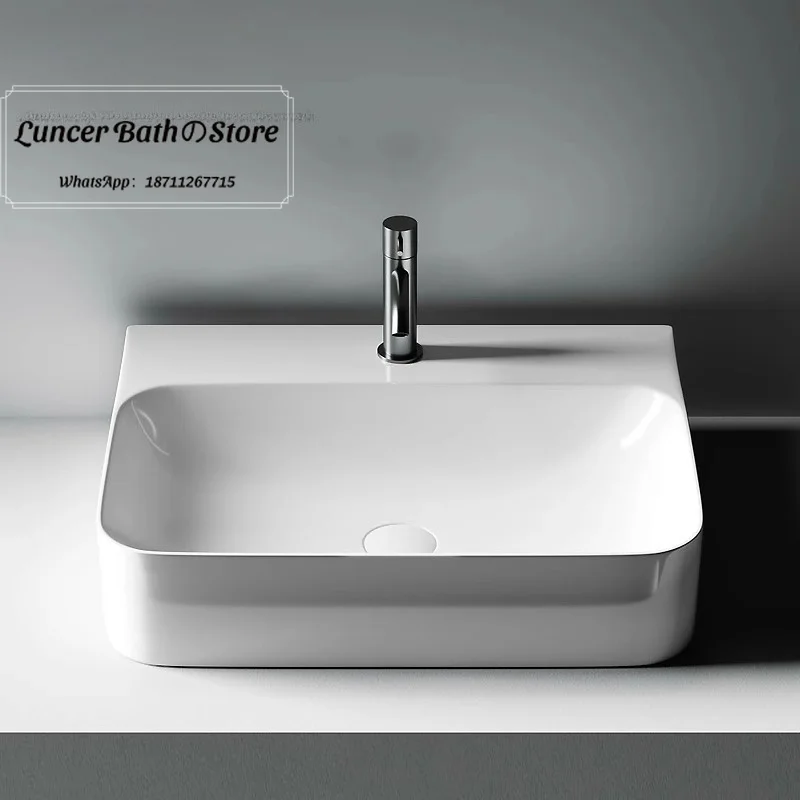 

Nordic Minimalist Square Ceramic Vessel Sink, Ultra-thin Edge 60cm Art Wash Basin for Home and Hotel Bathroom
