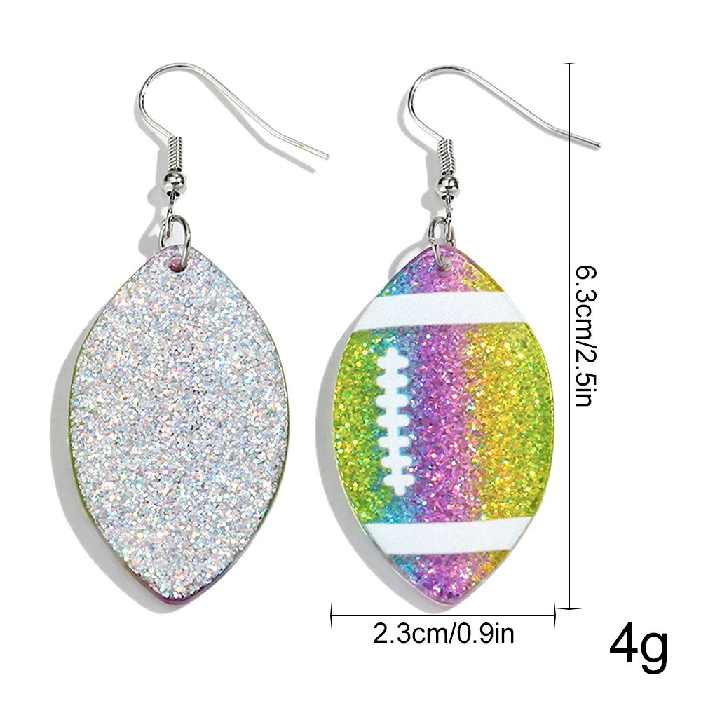 Creative Glitter Acrylic Colorful Football Rugby Drop Earrings Novelty Geometric Oval Pendant Earring Jewelry Gifts for Women