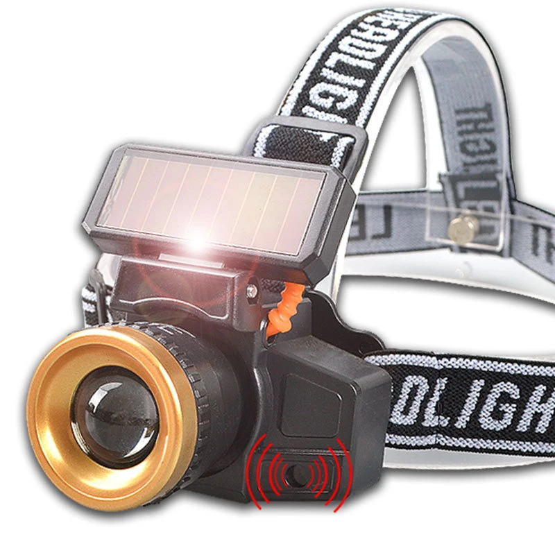 Solar Induction LED Headlamp USB Rechargeable Bright Headlight Outdoor Camping Riding Fishing Light