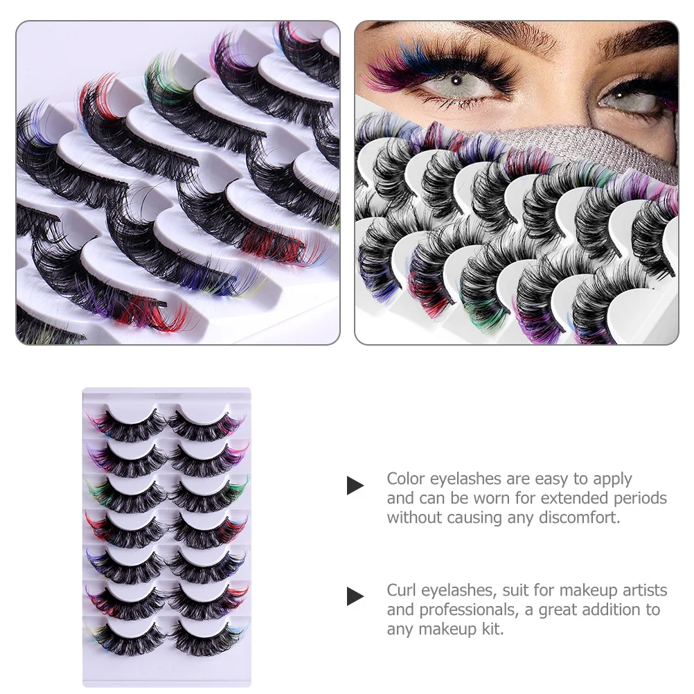 7 pares de cílios grossos e encaracolados, extensões de cílios coloridos para mulheres, faça você mesmo, cílios em cluster para festa, casamento, palco, maquiagem