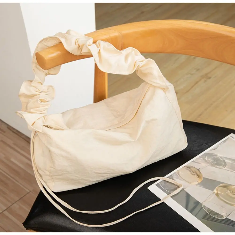 

Y2K Nylon Drawstring Strap Bag Pleated Satchel Retro Style Shoulder Bag 2 in 1 Design Large Dumpling Shape Cross Body Bag Women