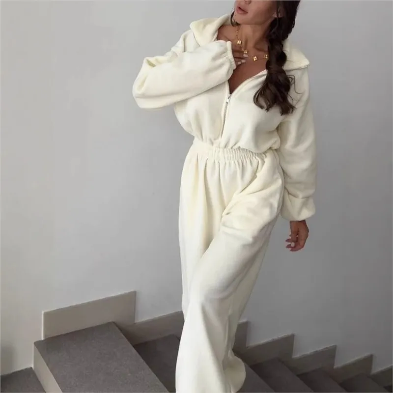 

2025 New Women's Long-Sleeve Jumpsuit Casual Half-Zip Elastic Waist Set for Spring & Autumn Soft Stretch Fabric Comfort Fit